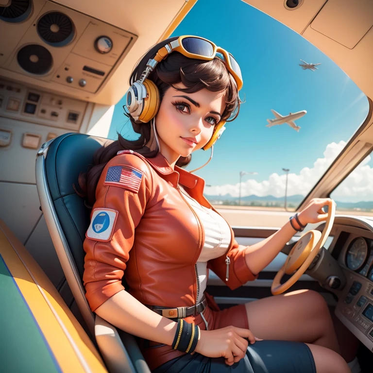jovencita, Retro futurista, Second World Airplane Pilot.