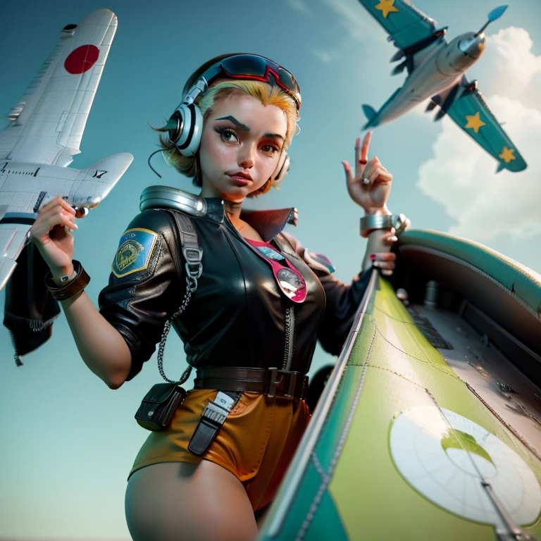 jovencita, Retro futurista, Second World Airplane Pilot.