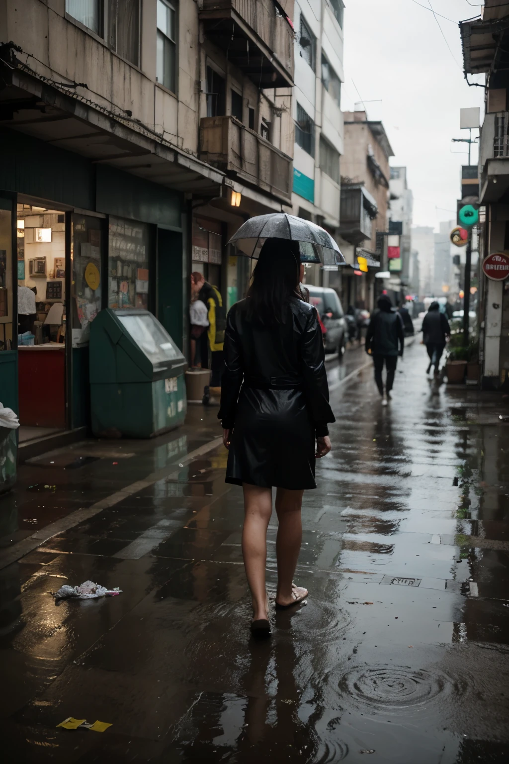 Slum Mind. No people in the image, a depressing, dystopian place with trash and rain in the streets. Looks like the feeling of being lost.