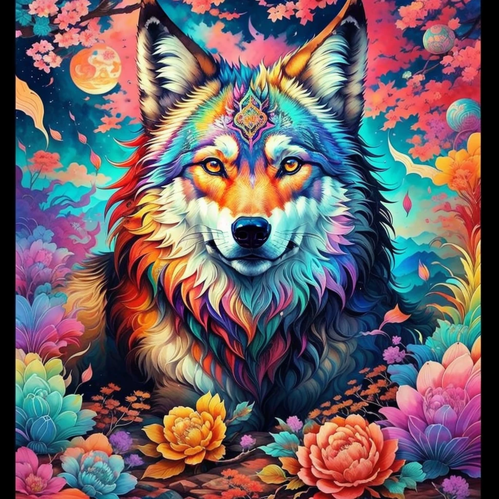 wolf，Deities、quillings、Art Book、Japanese ancient matters、yang08k，Beautiful，Colorful，Masterpieces。
of the highest quality，Best Quality，official Art Book，
#v1 and beauty,Vivid pastels、