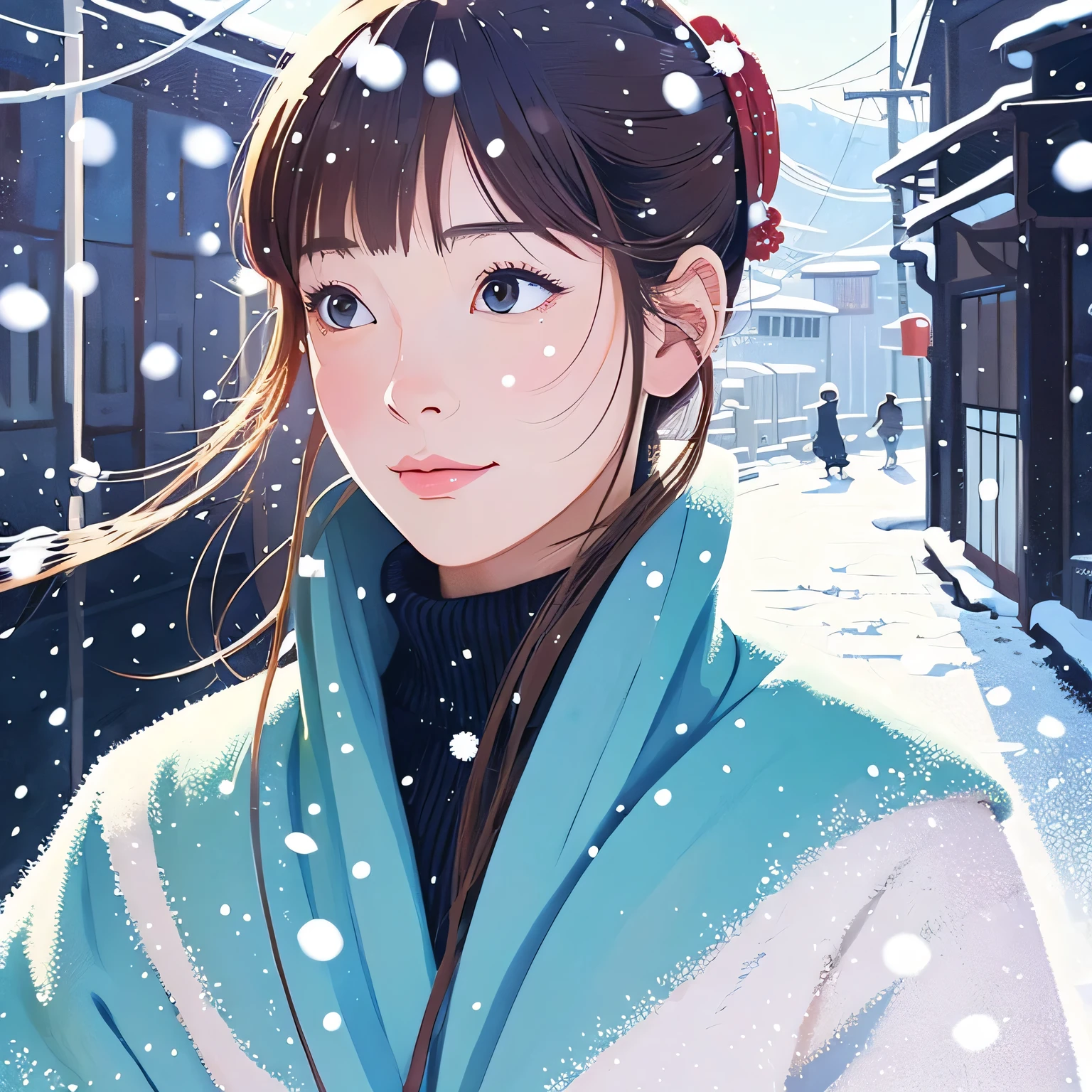 Illustration style、ukiyoe painting、Showa Anime、Woman、Snow、Sensitive