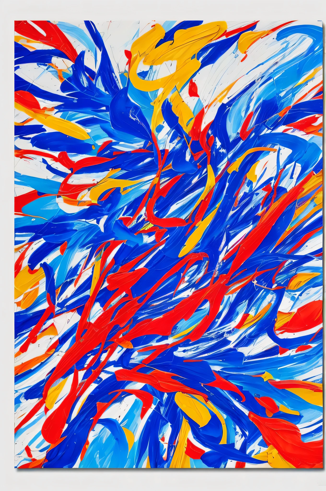 (best quality,4k,8k,highres,masterpiece:1.2),ultra-detailed,(realistic,photorealistic,photo-realistic:1.37), Pollock's revolutionary technique,canvas on the floor,pouring,paint dripping,splattering paint,abstract expressionism,colorful composition,vibrant colors,movement and energy,abstract forms and shapes,dynamic brushstrokes,layered textures,chaotic patterns,unconventional brushwork,unpredictable lines and swirls,expressive gestures,spontaneous creation,explosive creativity,free-flowing paint,intense emotions,frenetic rhythm,energetic atmosphere,fluid and organic shapes,non-representational painting,experimental artistic process,epic creation,painting revolution, artistic breakthrough, This allowed for a more direct and physical engagement with the canvas.
