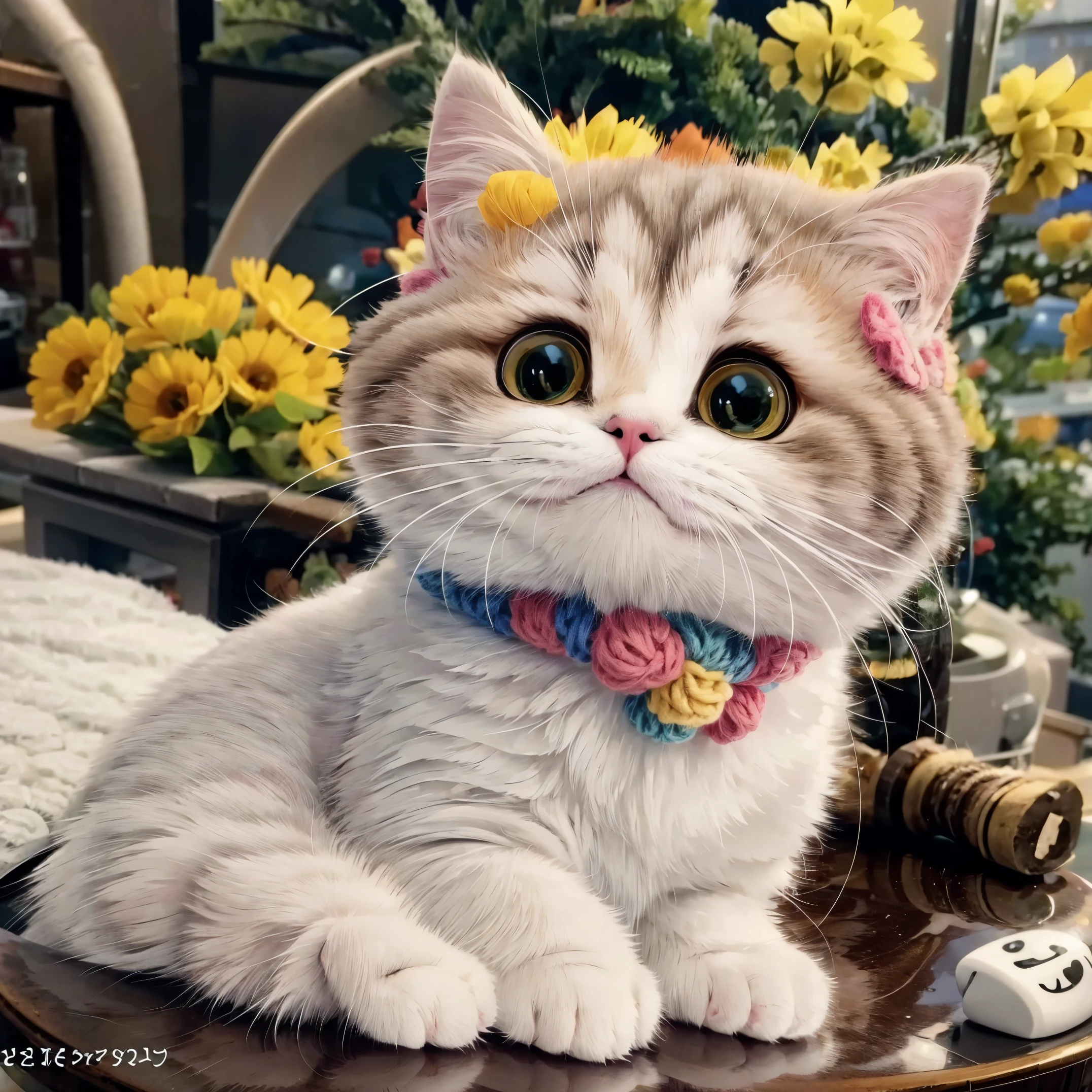 Cute cat, flower