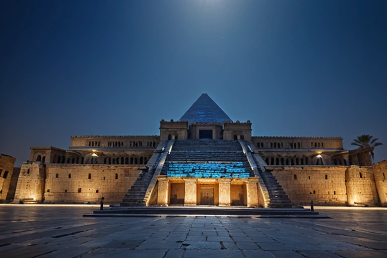 (masterpiece), ancient egyptian city made of blue stone, (blue stone bricks), massive, highly detailed, buildings, city
