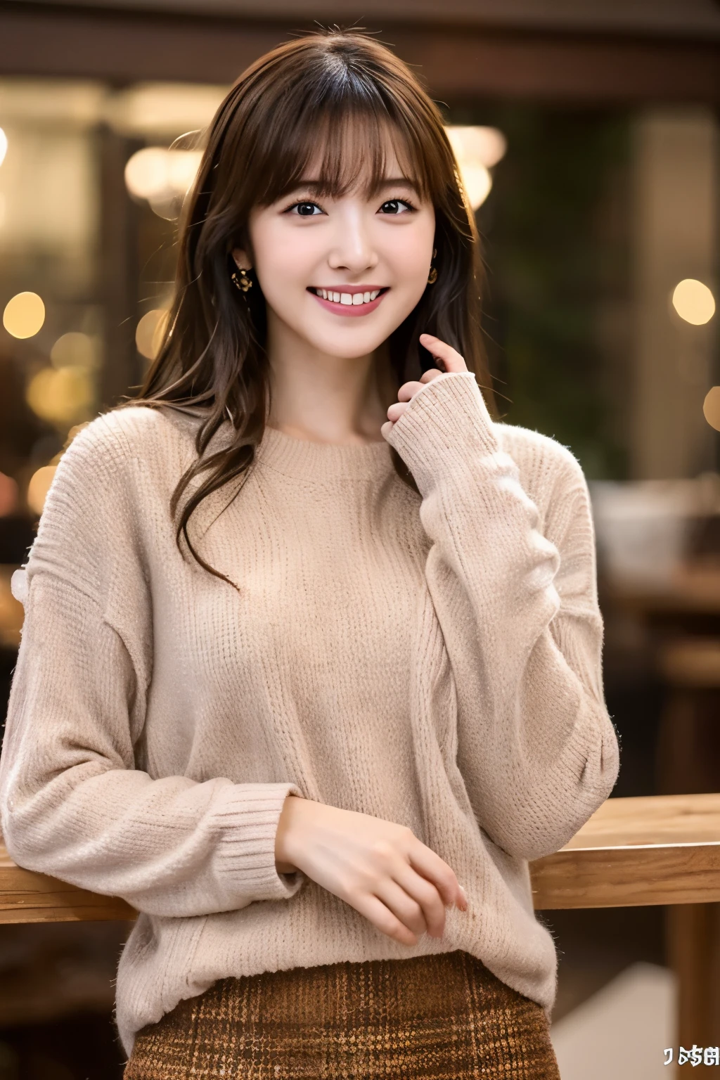 8K、Best Quality, nails are being hammered,超A high resolution:1.2, (Photorealistic:1.4)、masterpiece:1.3、Do not show your breasts、Raw photo、Smaller chest (FULL BODYSHOT:1.6、side from:0.7)、middlebreasts、realistic eyes and face details:1.3、dual、(the perfect body : 1.1)、(short wavy hair : 1.2)、Fashionable clothing、Cute winter clothes、Cute clothes、Check skirt、thighs thighs thighs thighs、Girl in 1、Cute、natural skin textures:1.2、 (Shy smile)、 :1.2, (Brown bob hair,Bangs)、nogizaka、Beautiful black eyes:1.3、The camera is from a little lower、I don't need a background