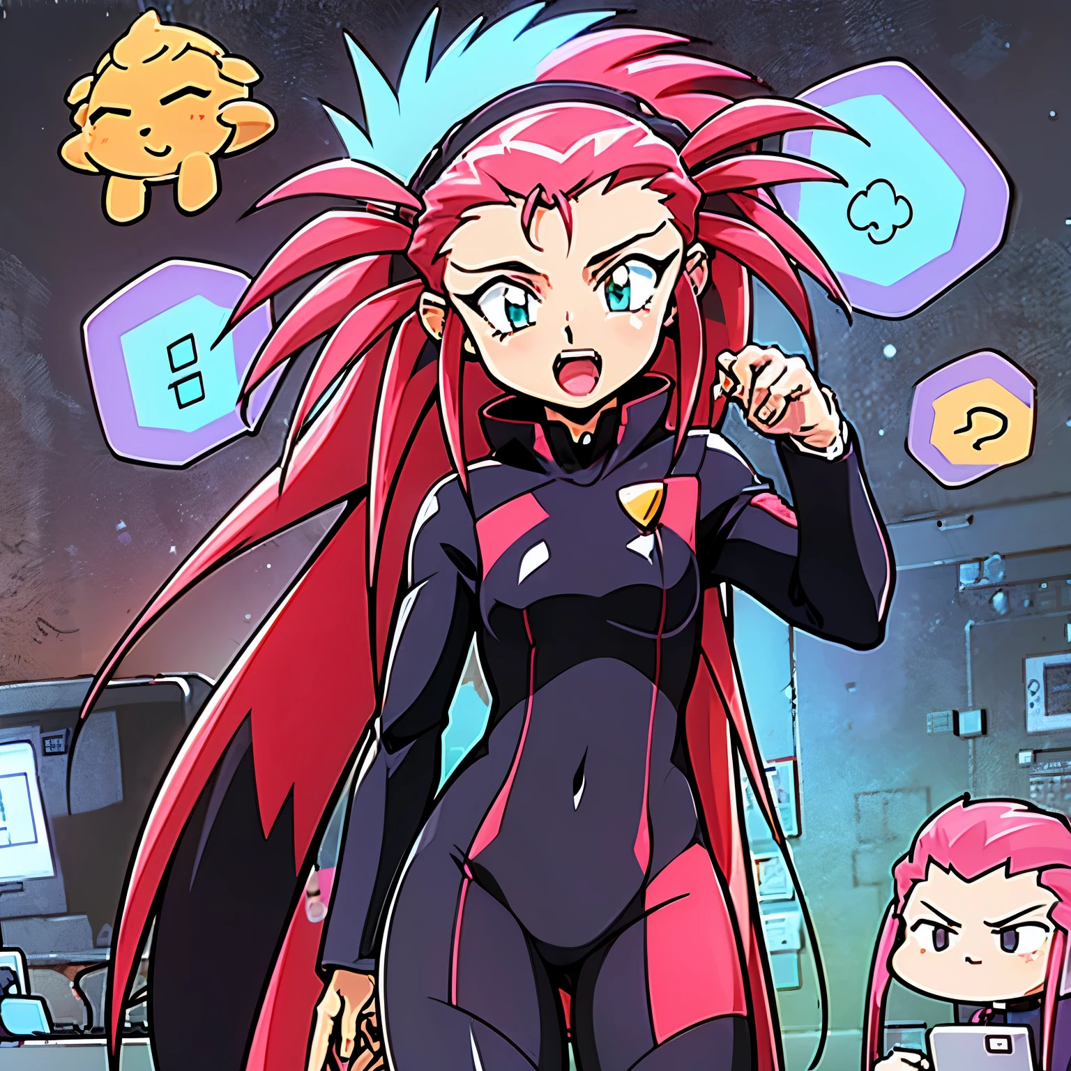 Cabelo vermelho,seios pequenos,battlesuit, laboratory, bochechas coradas,uma ******,pernas para cima, washu, Tenchi muyo,nebulosa,pelos vermelhos,olhos verdes,uma pessoa, digitando computador