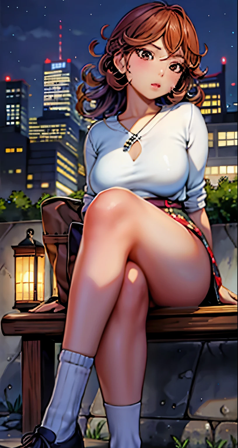 masterpiece, best quality,1girl,28 year old woman,brown eyes,long hair,shiny_skin,thin_waist,huge breasts
BREAK
polka_dots_midi_dress,socks,,
        converse
BREAK
night,, Drawing_class,,crowd:1.1,depth of field,looking at viewer,sitting on bench,random pose