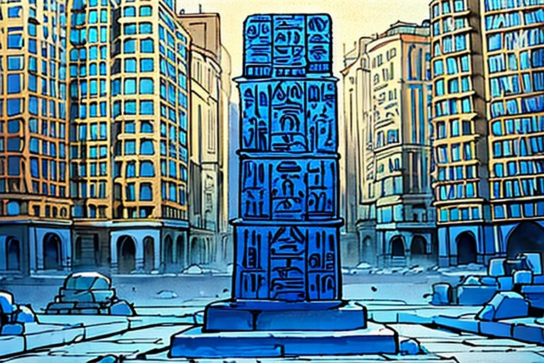 (masterpiece), ancient egyptian city made of blue stone, (blue stone bricks), massive, highly detailed, buildings, city, everything is blue