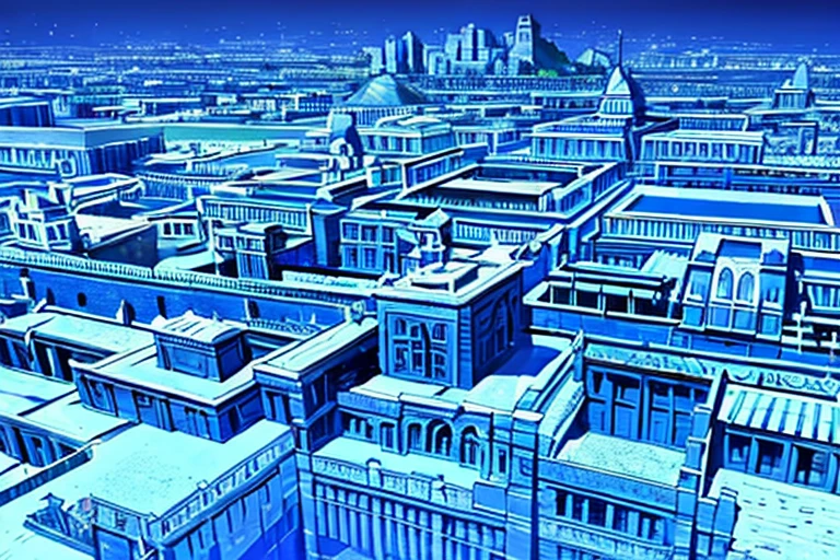 (masterpiece), ancient egyptian city made of blue stone, (blue stone bricks), massive, highly detailed, buildings, city, everything is blue