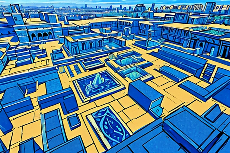 (masterpiece), (ancient egyptian city made of blue stone), (blue stone bricks), massive, buildings, city, everything is blue