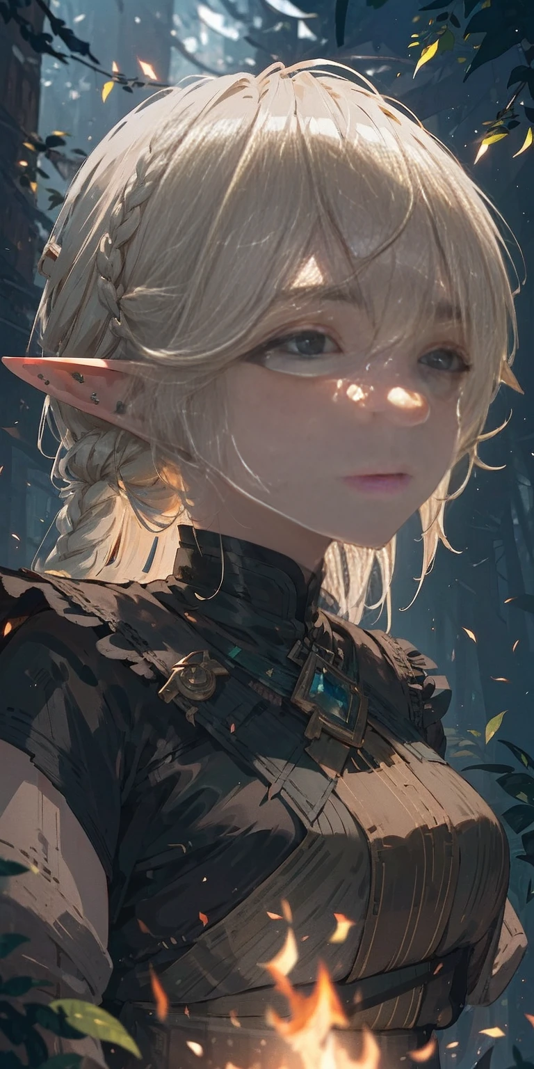 (masterpiece, best quality), (finely detailed beautiful eyeinely detailed eyes and detailed face), (scenery: 1.2), (extremely detailed CG, ultra-detailed, best shadow), beautiful concept illustration, (illustration), (extremely fine and beautiful), (perfect details), (depth of field), midele wide shot, 
BREAK (3 elf girls:1.2), 18yo, elf ears, (shine skin), thick natural parallel eyebrows, natural lips, glossy lips, blond hair, (((dreadlocks))), green eyes, 
BREAK ((night time)), ((big bonfire)), girls sitting around bonfire, (outdoororest, The gentle rustling of leaves in the breeze provided a soothing soundtrack to the serene forest ambiance, lora:more_details:0.5>, tarutaru, 、