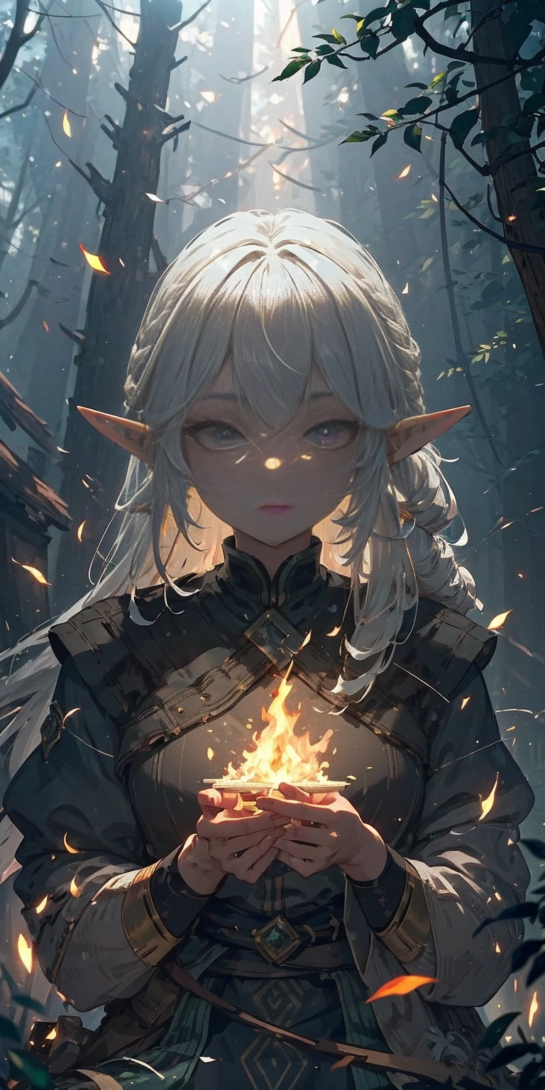 (masterpiece, best quality), (finely detailed beautiful eyeinely detailed eyes and detailed face), (scenery: 1.2), (extremely detailed CG, ultra-detailed, best shadow), beautiful concept illustration, (illustration), (extremely fine and beautiful), (perfect details), (depth of field), midele wide shot, 
BREAK (3 elf girls:1.2), 18yo, elf ears, (shine skin), thick natural parallel eyebrows, natural lips, glossy lips, blond hair, (((dreadlocks))), green eyes, 
BREAK ((night time)), ((big bonfire)), girls sitting around bonfire, (outdoororest, The gentle rustling of leaves in the breeze provided a soothing soundtrack to the serene forest ambiance, lora:more_details:0.5>, tarutaru, 、