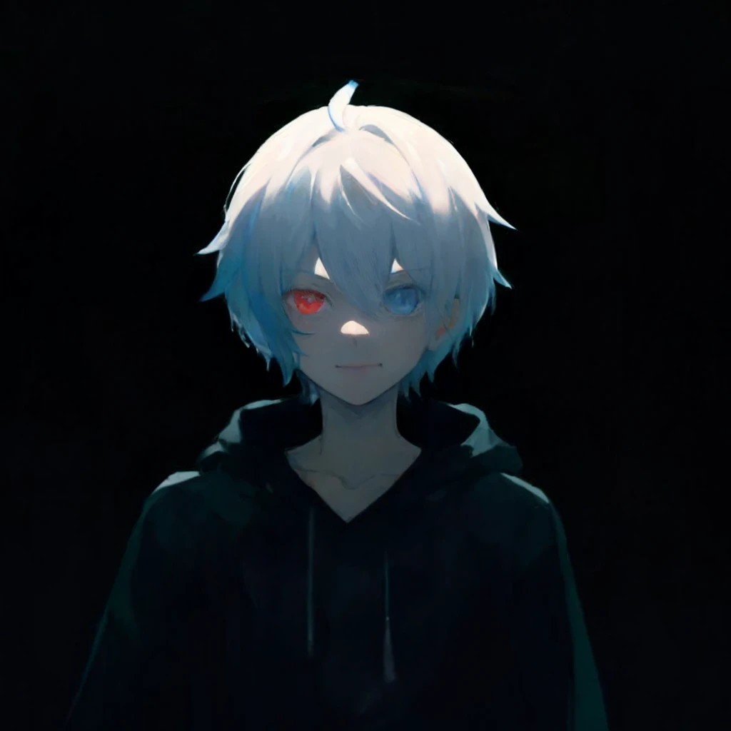 Anime boys with blue hair and red eyes in a dark room, Tall anime character with blue eyes, Anime boys, eyes glowing, By Anime Painter Studio, young anime man, White hair, Guweiz style artwork, 2 d anime style, Komaeda Nagito, guweiz, girl with short white hair, Digital anime illustration