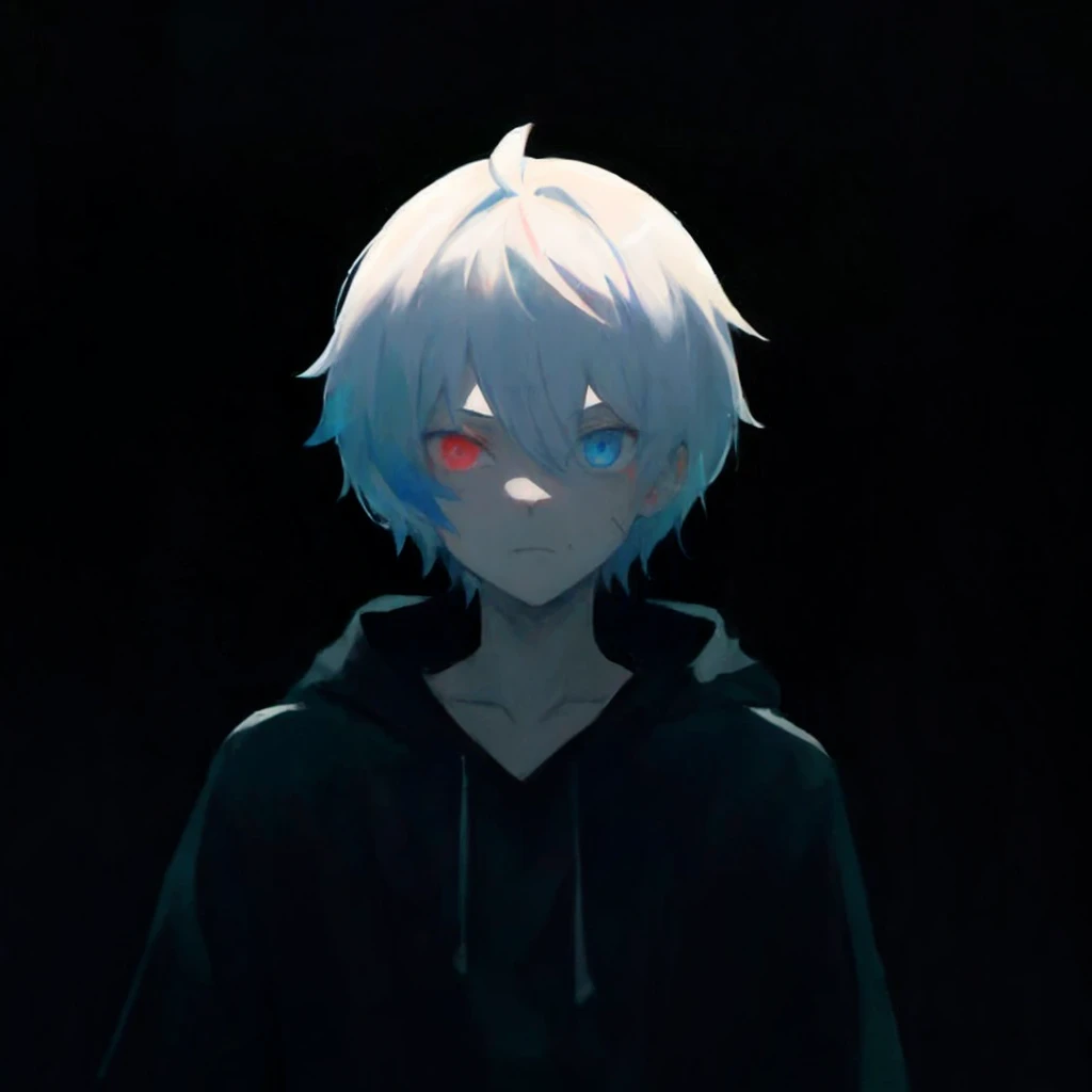 Anime boys with blue hair and red eyes in a dark room, Tall anime character with blue eyes, Anime boys, eyes glowing, By Anime Painter Studio, young anime man, White hair, Guweiz style artwork, 2 d anime style, Komaeda Nagito, guweiz, girl with short white hair, Digital anime illustration