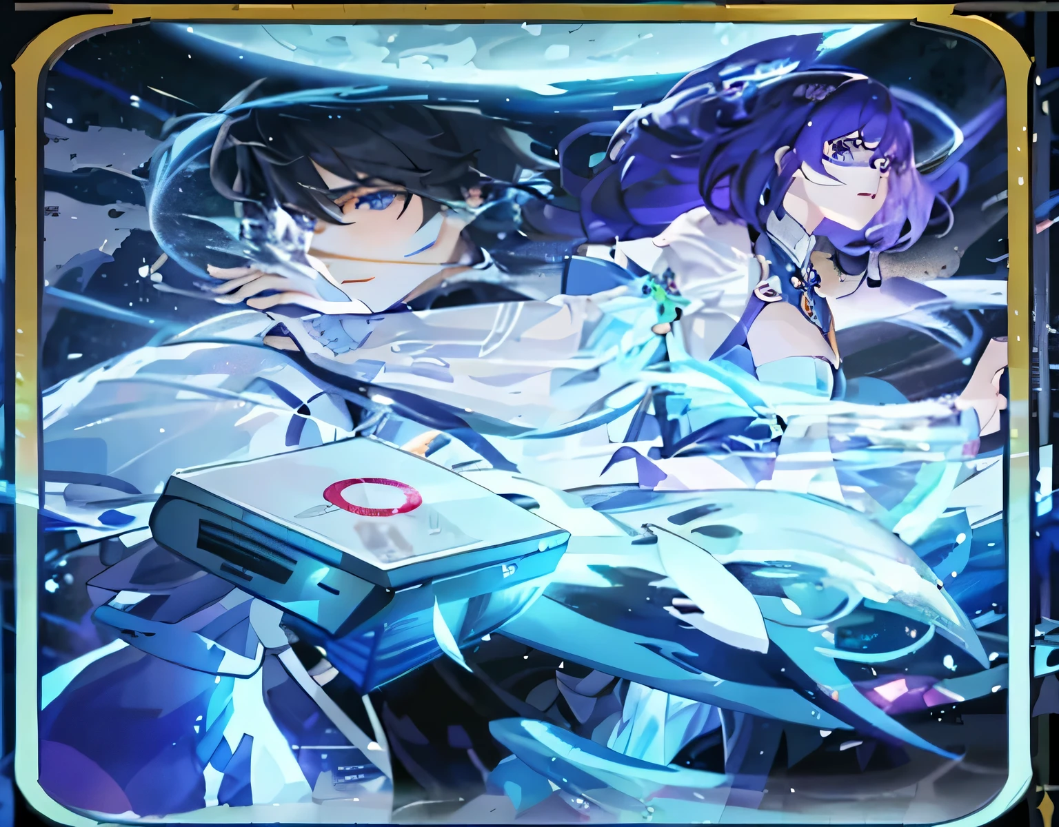 动漫人物在雪景中拿着videogame, An anime cover, Translucent liquid comes from方舟之夜开始, Ethereal mech theme, Translucent liquid comes from《Azure route》videogame, 2 0 2 0 s promotional art, extended art, Wallpapers, Saki Michonne and Frank Franzetta, Infinite Astronomy Library, Inspired by Tomioka Tessai, I am the point