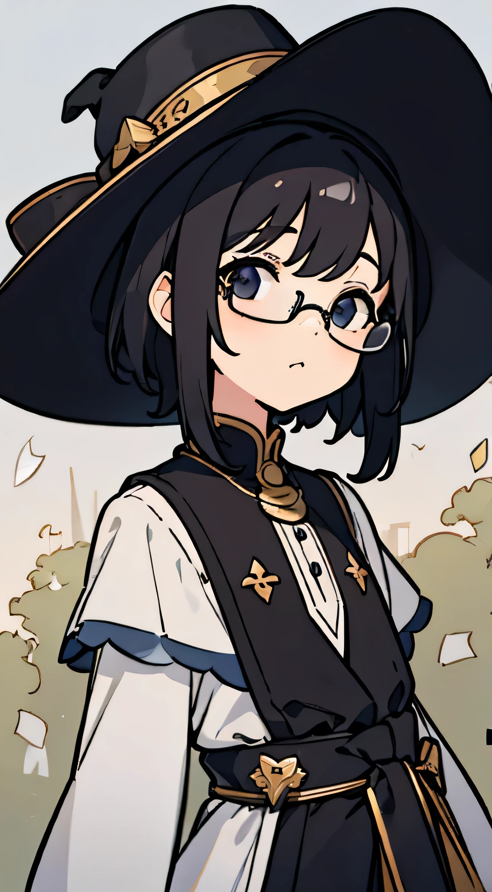 {masterpiece},{best quality},{1girl}, cute, Amazing, beautiful detailed eyes, black eyes, black hair, short hair, glasses, floppy hat, finely detail, Depth of field, extremely detailed CG, original, extremely detailed wallpaper, upper body, looking at viewer, super cunny