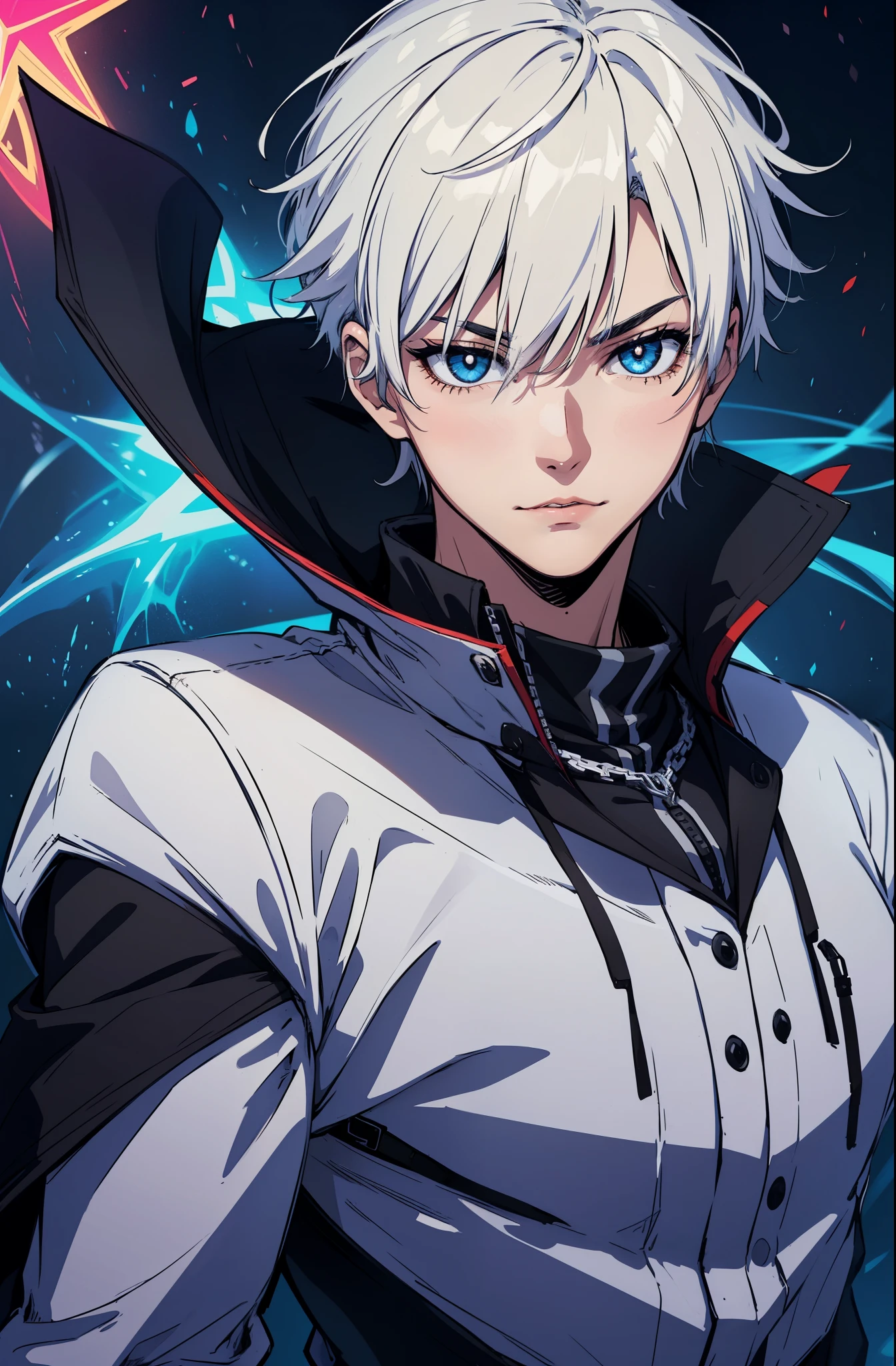 (absurdos, Altas Resoluciones, Ultra detallado, HDR), Obra maestra, nsfw, La mejor calidad, jujutsu kaisen, gojo satoru, 1hombre solamente en combate, guapo, pelo corto, cabello blanco, Ojos verde vibrantes, ojos finos y cara detalladauego, llamas, a su espalda)) Armadura, ((Arma intrincada)). Final Fantasy, abs, badass pose, Chico de anime con las manos agarrando su espada, pose de anime combatiendo, Anime hombre guapo, Personaje masculino de anime, Badass Anime 8K, Arte detallado del personaje de anime, Concepto de anime HDR Anime MacManus, Chico anime, Ikuto Yamashita, Anime CG arte suave, Fondo de pantalla de manga 4 k, inspirado por Yamagata Hiro, Wallaper de anime