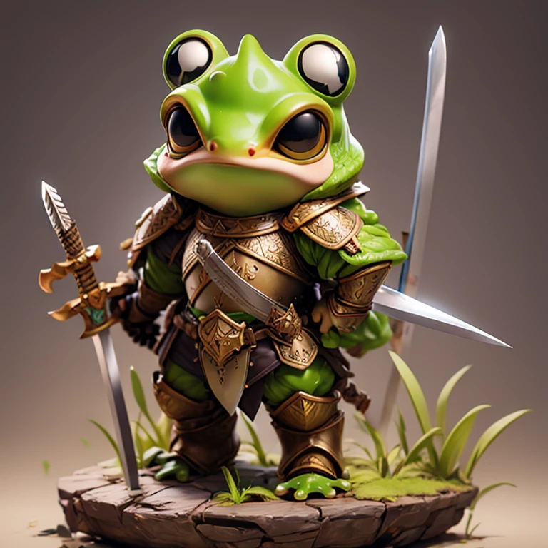 Little frog warrior with medieval armor and claymore sword