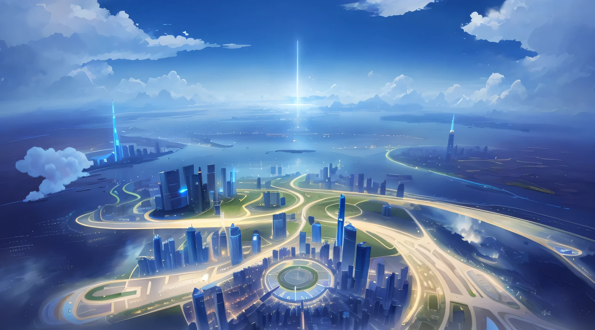 Pictures of Sky City, landscape of a future city, Beautiful futuristic city, Ring World, Vision of future cities, Russian city of the future, Empyrean City, in other words, railway cityscape, Movement Right Sellus,shanghai,in a panoramic view, from below