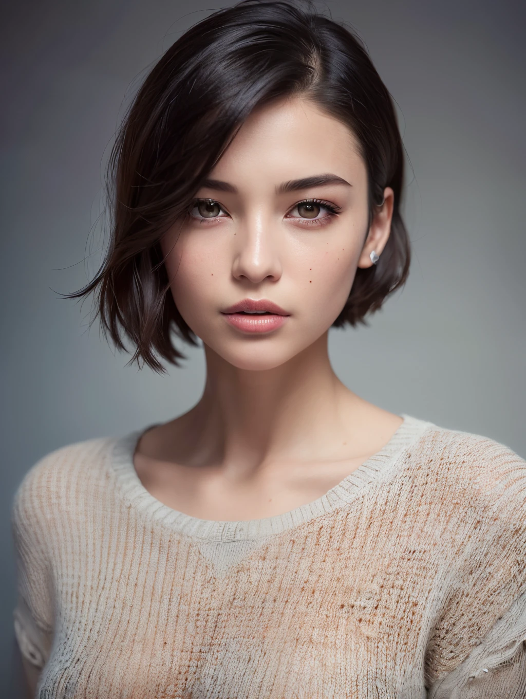 ((Best Quality, 8K, Masterpiece: 1.3)), Sharp: 1.2, Perfect Body Beauty: 1.4, Slim Abs: 1.2, ((Layered Hairstyle, Big Breasts: 1.2)), (Wet White Button Long Shirt: 1.1), (Rain, Street: 1.2), Wet: 1.5, Highly detailed face and skin texture, detailed eyes, double eyelids, side face looking at the camera
