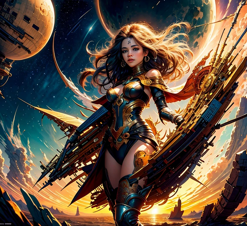 Future Sci-Fi Space War,A woman wearing a helmet, Stephen Hickman, Beautiful vintage art, Mars Attacks, Gilded Lotus Princess, Published in cgsociety, The Last Day of the Universe, Queen of Persia, Kirill Leonov, By Jason A. Engel, Barbarela