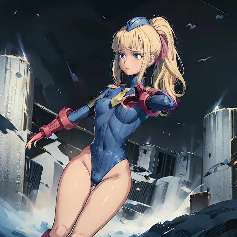 ultra-detailed, Explicit, Beautiful body, Beautiful Nose, Beautiful character design, perfect eyes, perfect face, ultra highres, 4K, beautiful legs, perfect legs, Nice hands, Perfect hand, Masterpiece, Best Quality, Highly detailed, illustration, absurdres, street fighter, doll suit, shadaloo doll, dollsuit, expressionless, blank eyes, looking at viewer, red gloves, emotionless, black latex, corrution, mind control, female combatant, full body, hypnotized, unhappy trance, full body suit, ribbed bodysuit, both arms at side, obey, perfect female body, extremely glossy latex, hypnosis, hypnoLora, empty eyes, Mind control device, poses, submissive_pose, Slave, hat, necktie, stand up straight, standing, standing at attention, hat, necktie, belt, latex, ribbed bodysuit, thighhighs, garter belt, Fighting Stance, extending the right arm from the shoulder into the air with a straightened hand, nazi saluting, military, military saluting, salute, thigh boots, 1girl, BARBIE, Toy Story 3, blue eyes, blonde hair, ling hair