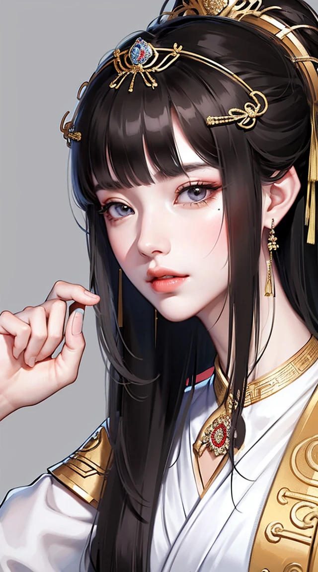 a close up of a woman in a traditional chinese dress, Princesa chinesa antiga, ancient asian dynasty princess, chinese empress, 宮 ， A girl in Hanfu, Wearing ancient Chinese clothes, China Princess, inspired by Xie Huan, Inspired by Guo Xi, Imperial royal elegant clothing, Inspired by Li Tang, Inspired by Qiu Ying, Inspired by Lanying, (hyper realisitc), (Lighting), (A high resolution), (8K), (Very detailed best newsletter), (Beautiful and detailed eye quality), (ultra - detailed), (tmasterpiece), (Detailed faces)