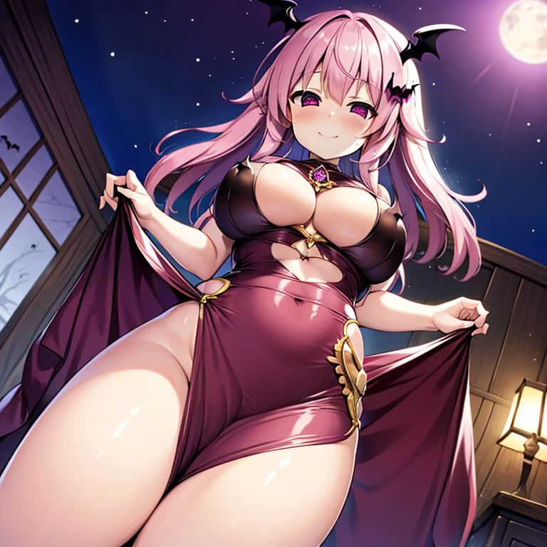 cute face Angle from directly below Colossal tits Seduction poses、a smile Pink Mist Charm Magic all pink room Front Angle gargantilha Cute Dresses Vampire Princess Room a bed little bat flying Predator during night