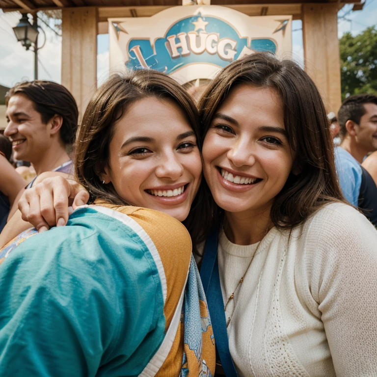 An illustration that captures the relaxed and joyful essence of the locals gathered to celebrate, com sorrisos, hugs and lots of excitement.