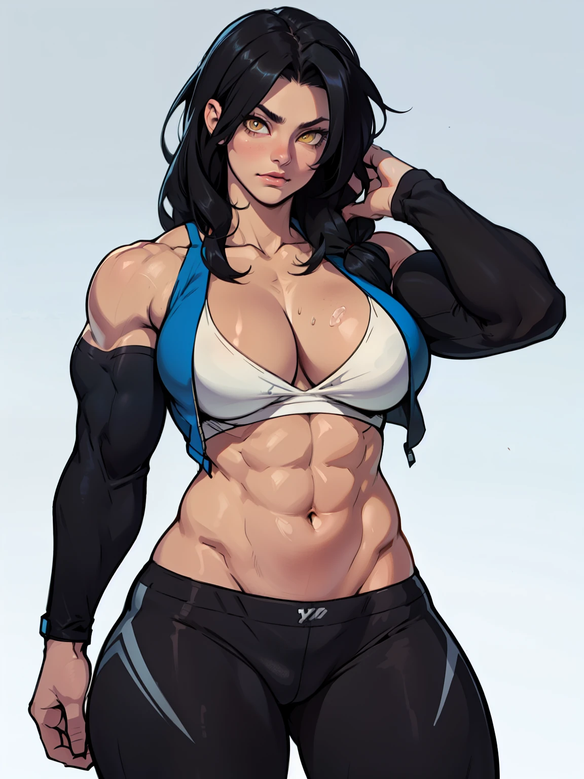 girl solo standing (((muscular girl toned body large breasts thick))) yellow eyes black hair pale skin perfect anatomy perfect anatomy perfect anatomy highly detailed best quality detailed eyes highly detailed best quality detailed eyes