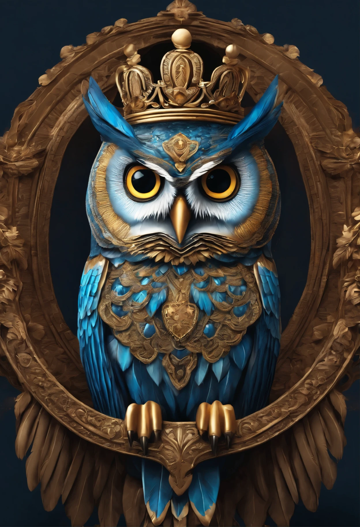 there is a blue owl with a crown on its head, 8k high quality detailed art, 4k high detailed digital art, 4K highly detailed art, high detailed digital artwork, 4k detailed digital art, high detailed digital art, detailed painting 4 k, Digital art with high detail, high detailed digital art, Highly detailed 4K graphics, digital painting highly detailed