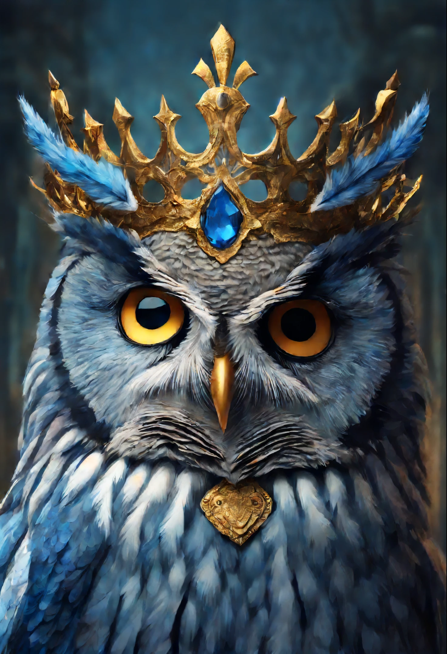 there is a blue owl with a crown on its head, 8k high quality detailed art, 4k high detailed digital art, 4K highly detailed art, high detailed digital artwork, 4k detailed digital art, high detailed digital art, detailed painting 4 k, Digital art with high detail, high detailed digital art, Highly detailed 4K graphics, digital painting highly detailed