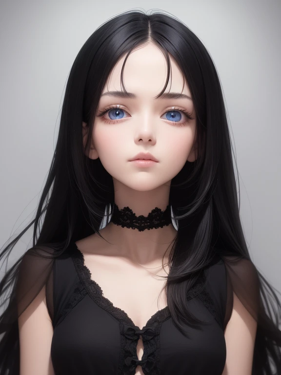 best quality, masterpiece,Black hair, blue eyes, looking up, upper body