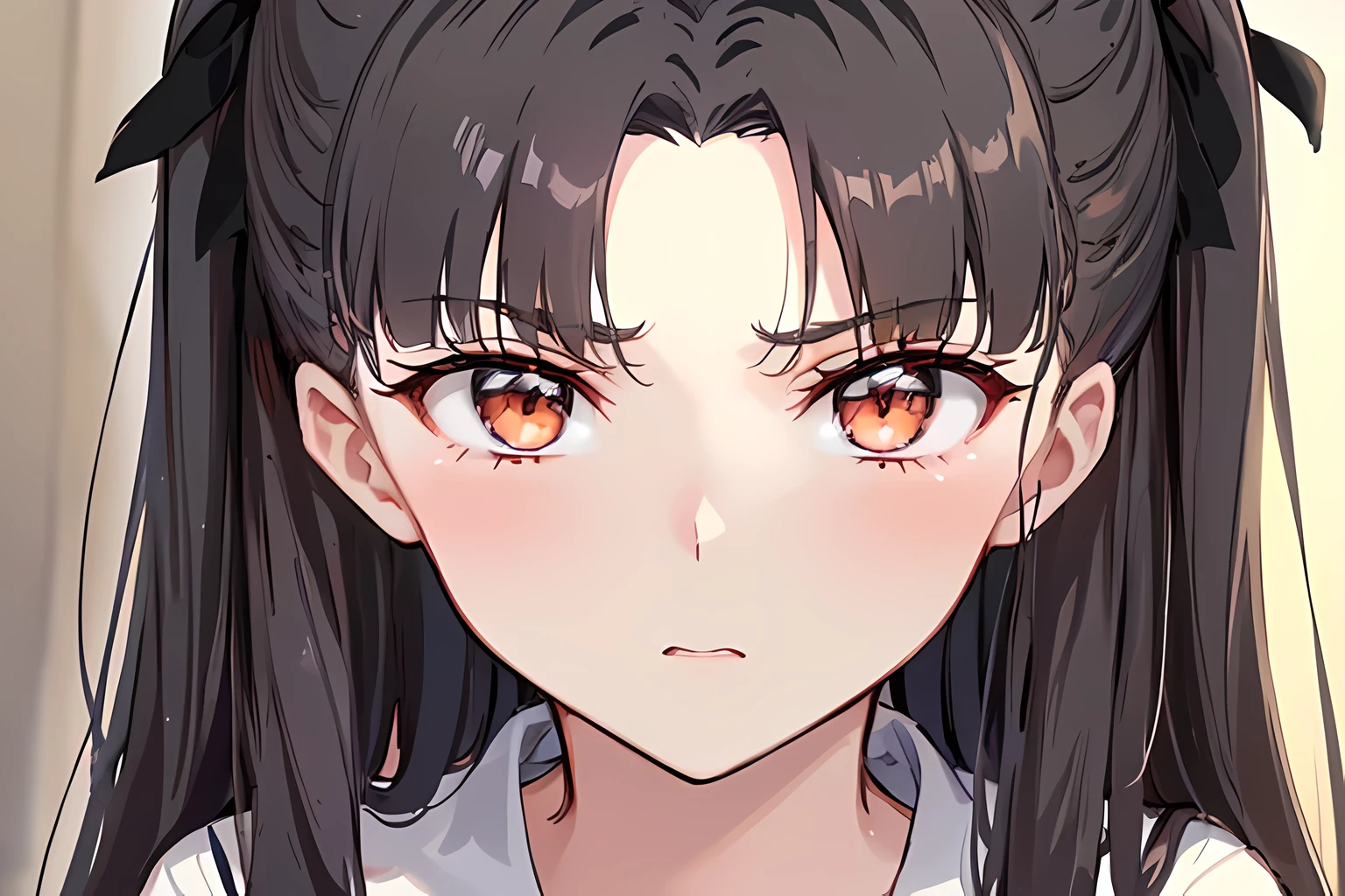 rin tohsaka, arin tohsaka, aqua eyelack hair:1.5), hair ribbon, long hair, ribbon, sidelocks, two side up, (parted bangs:1.5),qua eyelack hair:1.5), hair ribbon, long hair, ribbon, sidelocks, two side up, (parted bangs:1.5), looking at camera, laying on bed, head facing camera, face to face, 1girl, library, sitting down, close up, face