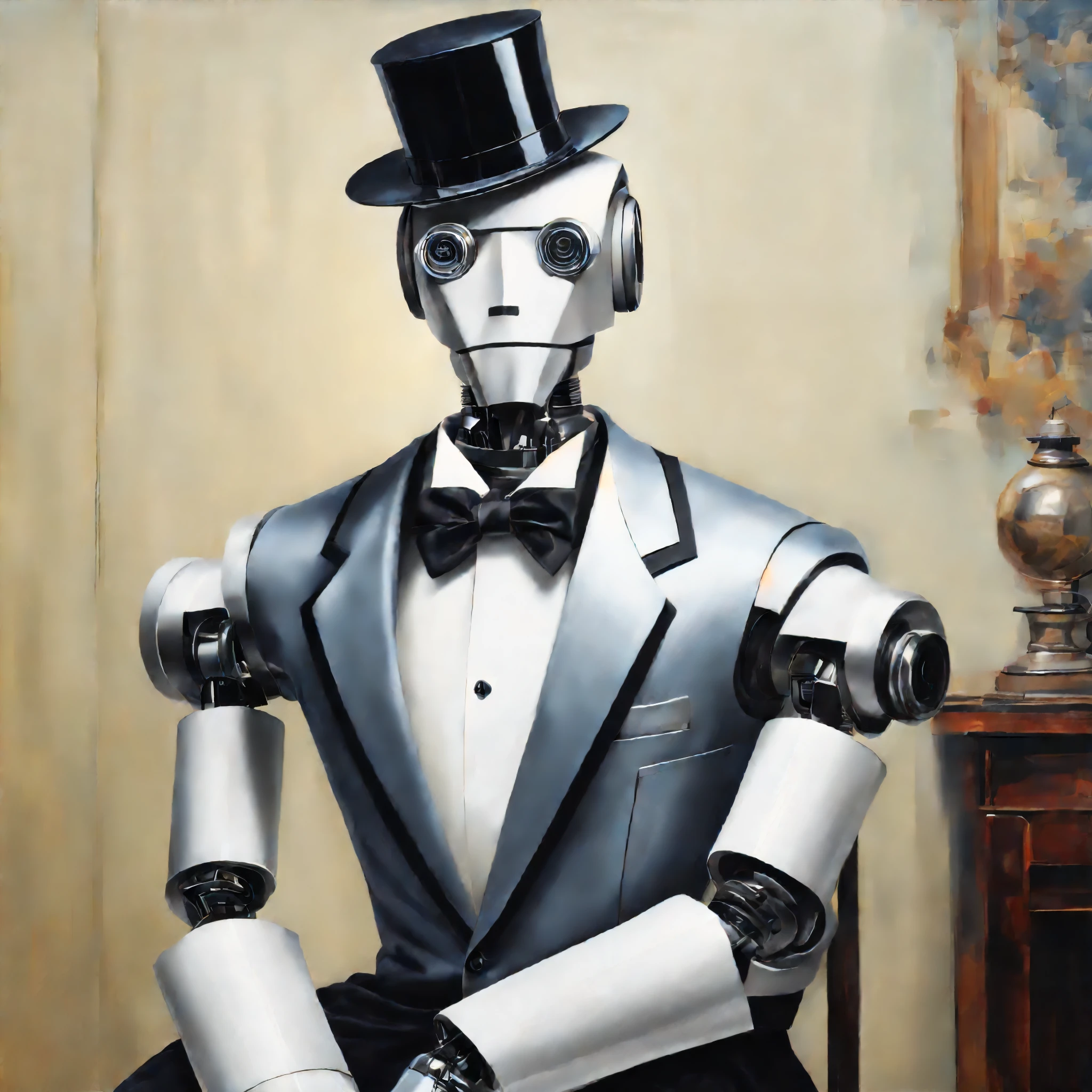 masterpiece, portrait, Robot wearing butler's clothes, striking pose