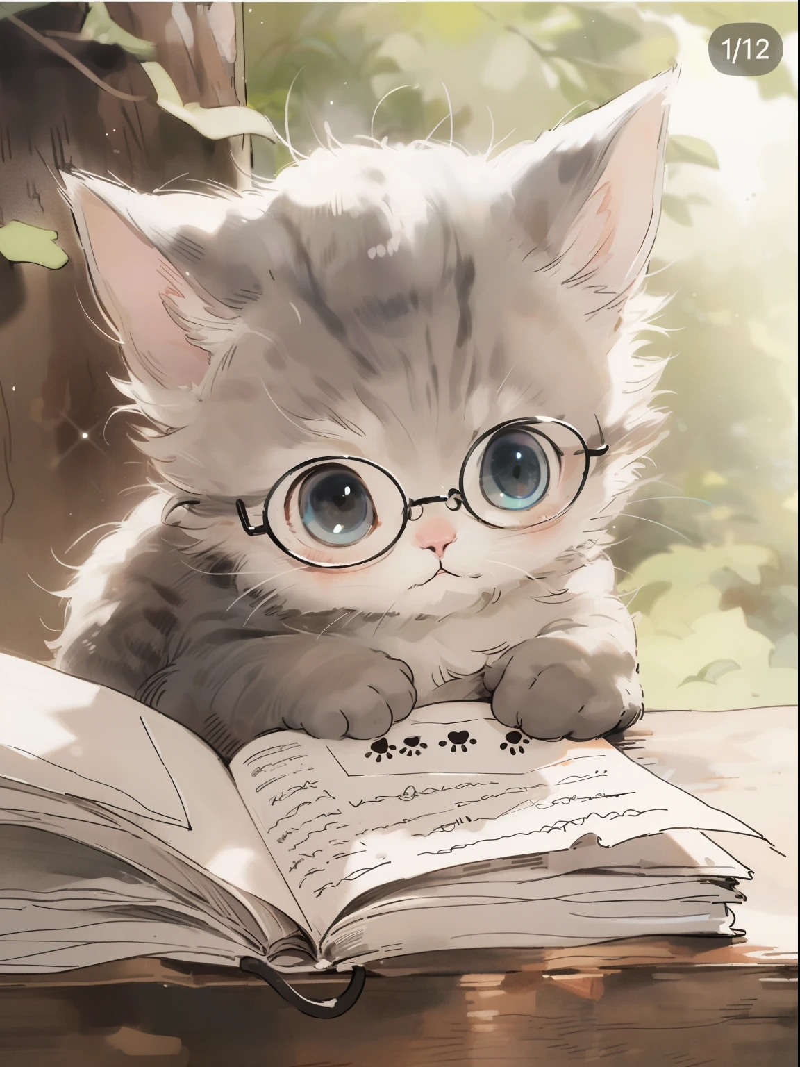 A cat with glasses sits on a book, a cute little catのアニメビジュアル, anime cat, realistic anime cat, Knowing cats, Lovely digital painting, cute detailed digital art, cute detailed artwork, adorable digital art, a cute little cat, with glasses, Cute cat, cute artwork, Cute Anime, cute anime catgirl, Cute cat, cutecore, by Yang J