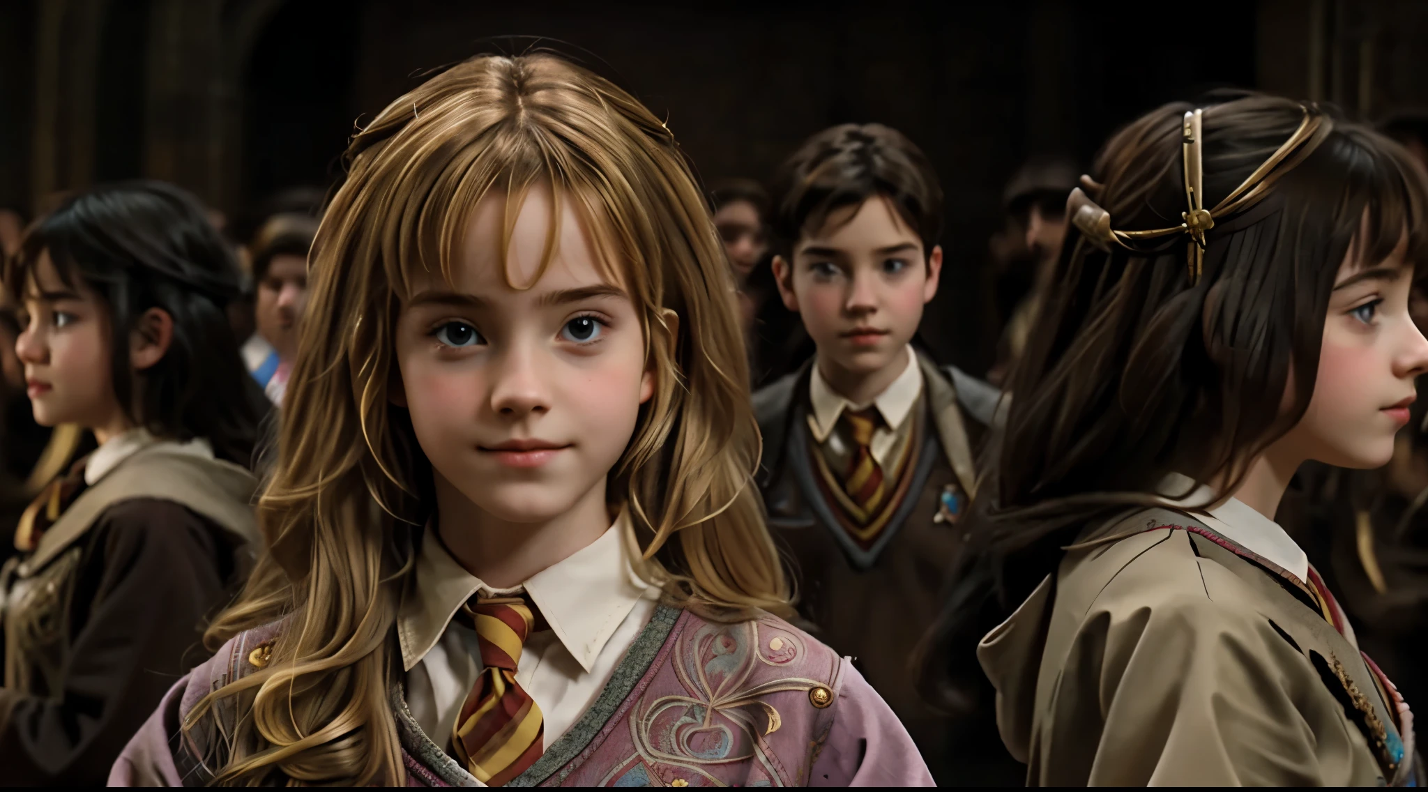 1girl, solo, blonde, Hermione, cute, enface, masterpiece,  fantasy, magic, hogwarts, portrait