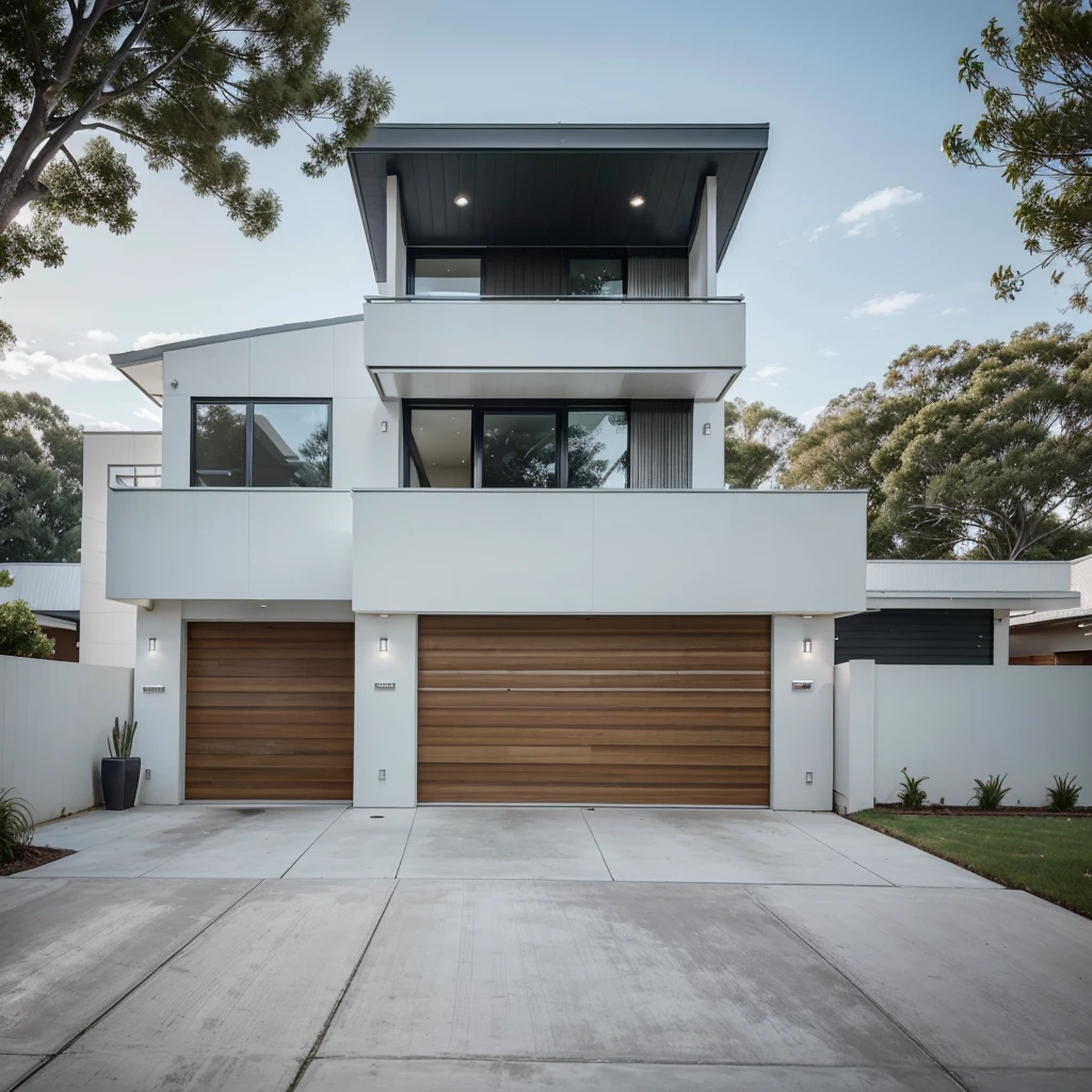 a close up of a house with a driveway and a garage, suburban home, modern style, modern look, residential, elegant style, galvalume metal roofing, commercial photo, high quality rendering, modern setting, rendering, clean lines, modern minimalist, award winning masterpiece, clean lines, stunning lines, crisp smooth clean lines, “ iron bark, professional render