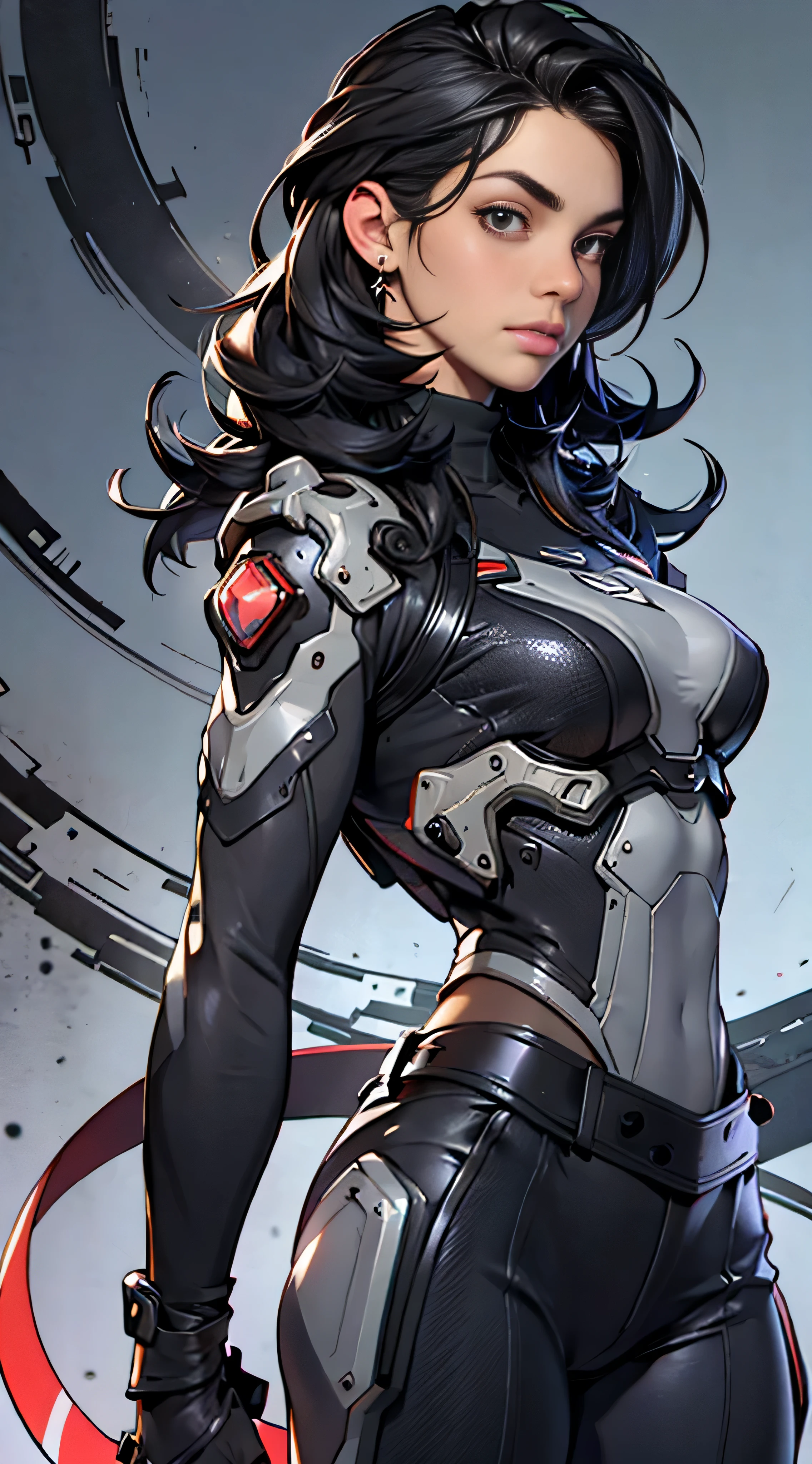 11:23(((Best quality at best: 1.4))),(Unbeatable masterpiece), (hyper HD),(Hyper-realistic 8k CG)、(dark colored hair) ((( body))), (((1 girl in))), 25-year-old American soldier with perfect body,,Beautiful and well-groomed face,muscular body:1.2,Solid royal blue jacket with details, (Pictures from head to thighs), Complex equipment, Dark purple coat,long trousers,The clothes inside are dark,Clothes with metal electronic parts,Tech Armor )