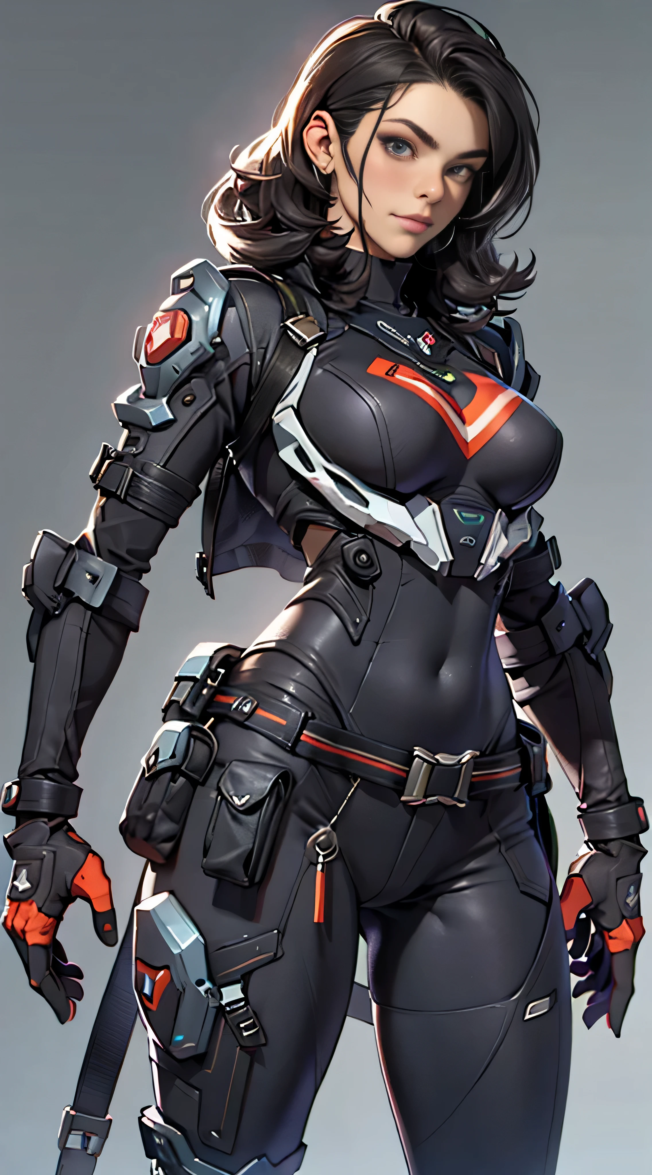11:23(((Best quality at best: 1.4))),(Unbeatable masterpiece), (hyper HD),(Hyper-realistic 8k CG)、(Cross one hand at your waist,this is it),(dark colored hair) ((( body))), (((1 girl in))), 25-year-old American soldier with perfect body,,Beautiful and well-groomed face,muscular body:1.2,Solid royal blue jacket with details, (Pictures from head to thighs), Complex equipment, Dark purple coat,long trousers,The clothes inside are dark,Clothes with metal electronic parts,Tech Armor )