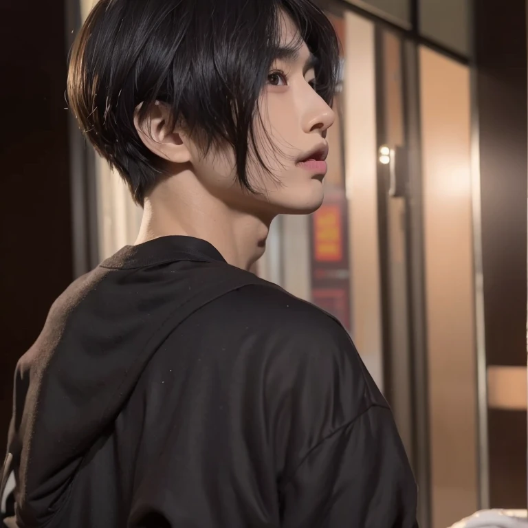There is a black hair、man in brown shirt, 男孩的黑色short detailed hair, 1 7 year old boy, Zheng Zaiying, Paint Urzan, short detailed hair, cai xukun, His head is very long, have the same hairstyle, yanjun chengt, Exquisite androgynous prince，the detail，k hd
