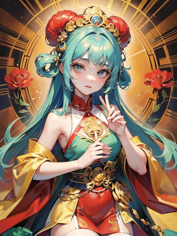 china goddess, Avalokitesvara of the southern seas, Avalokitesvara, Inspired by India, Avalokitesvara Bodhisattva Tour in Phoenix City,,calm expression,shui mo hua,Buddha,Bustesta,lotus,Chinese painting style,Thangka style,short skirt,sin pantalon