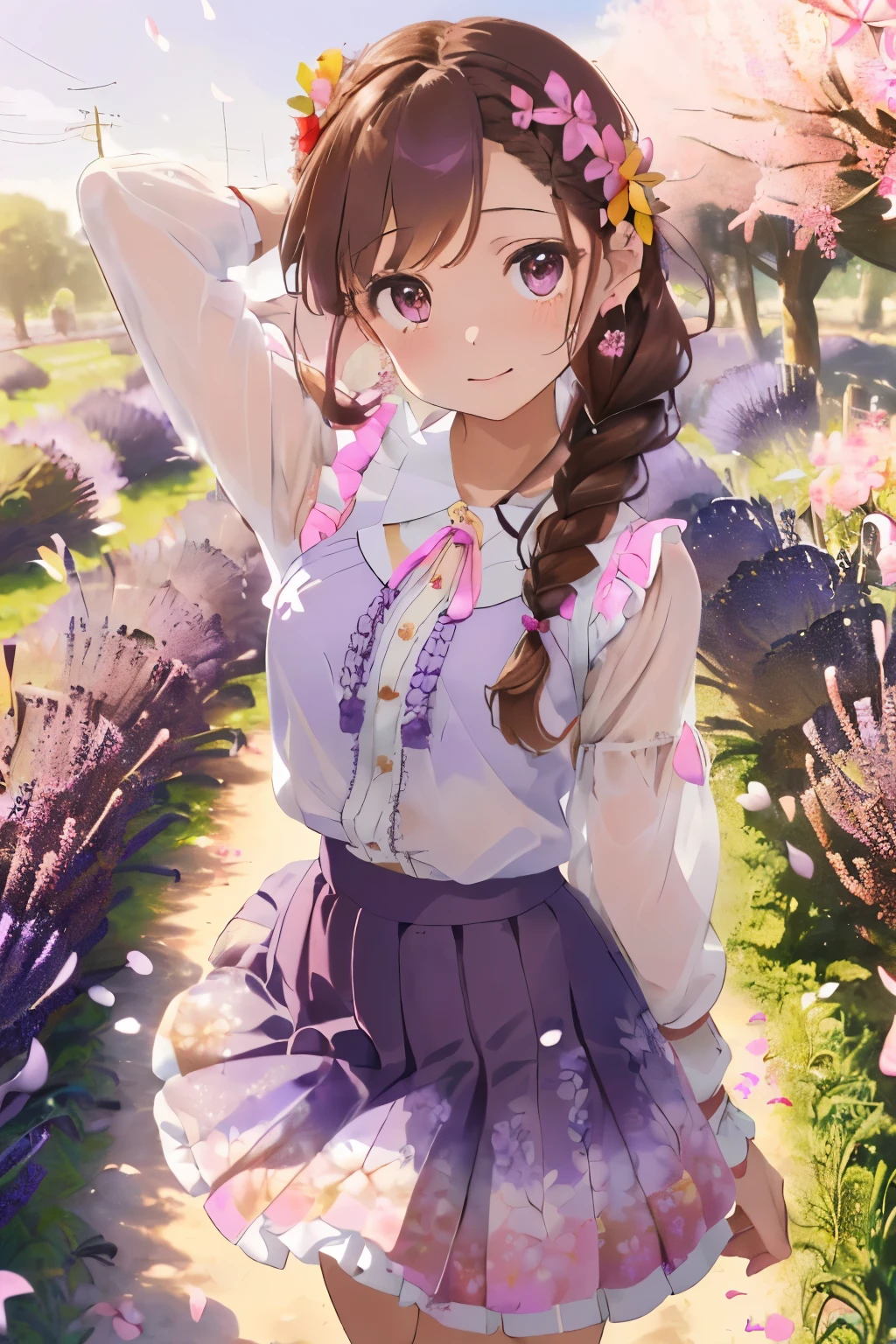 Anime girl in a purple dress with flowers in her hair - SeaArt AI
