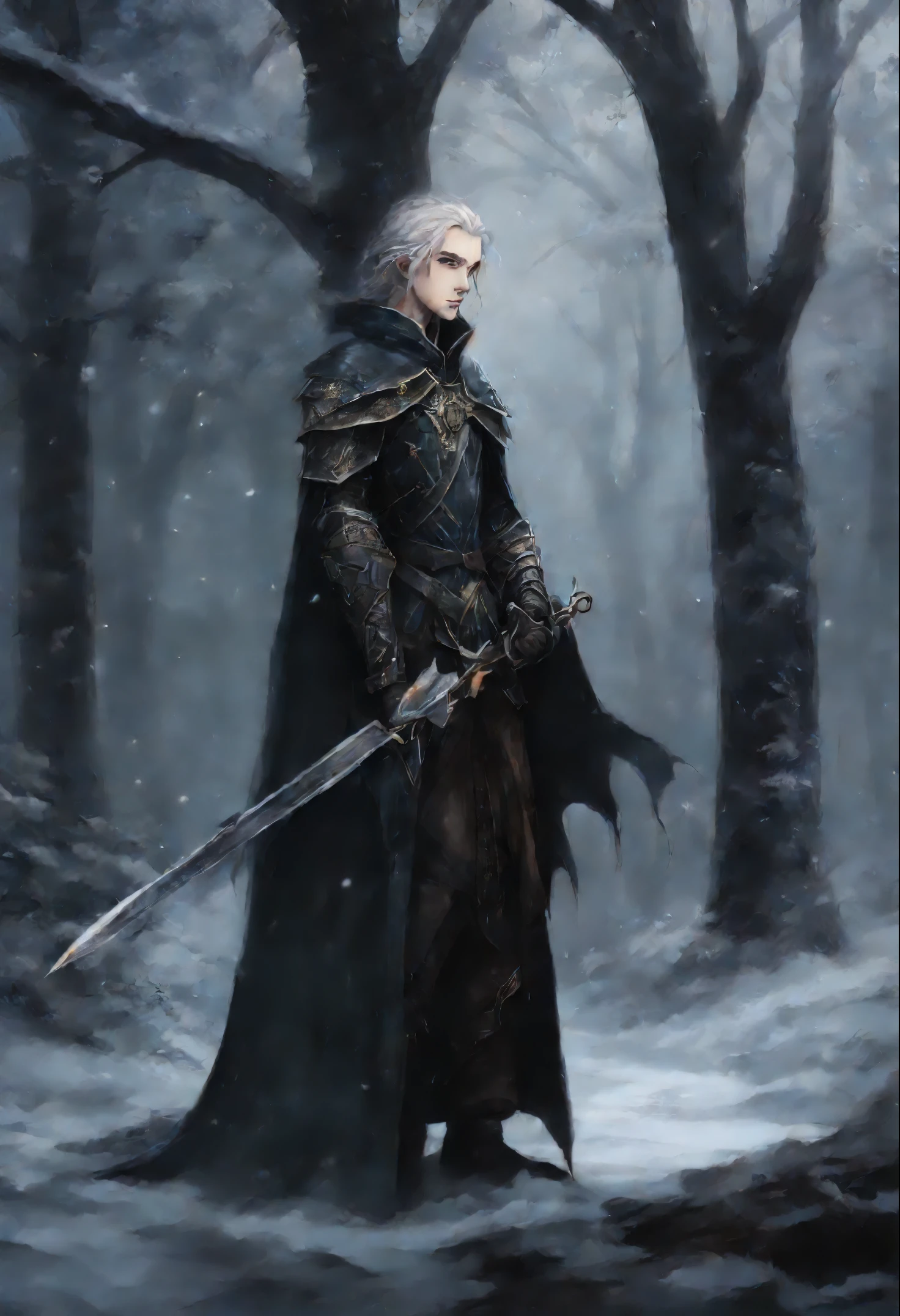 Dark Fantasy, lord of the rings, elves, The Hobbits, Dragons, magiciansWarm morning snowy foggy,knight vampire pnime, style anime