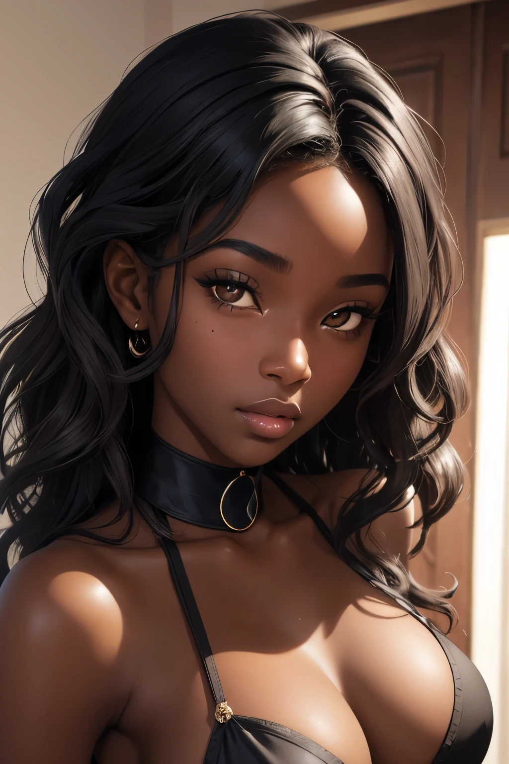 (masterpiece, best quality), deep ebony 1girl, beautiful face, wavy hair