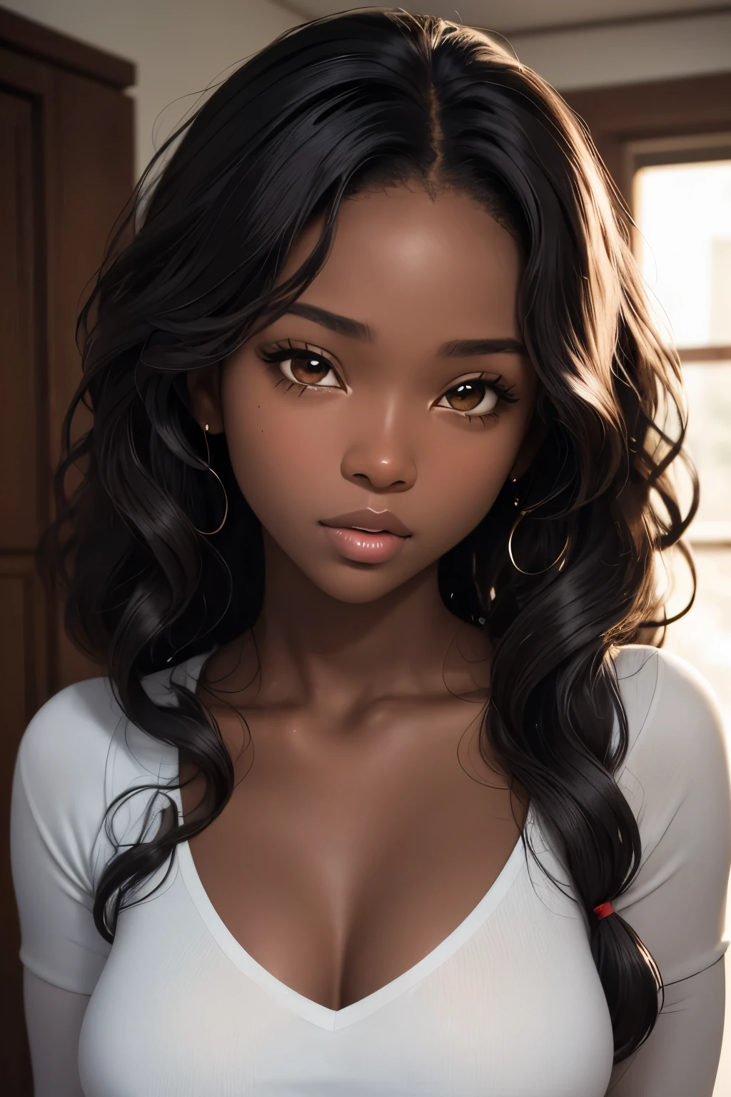 (masterpiece, best quality), deep ebony 1girl, beautiful face, wavy hair