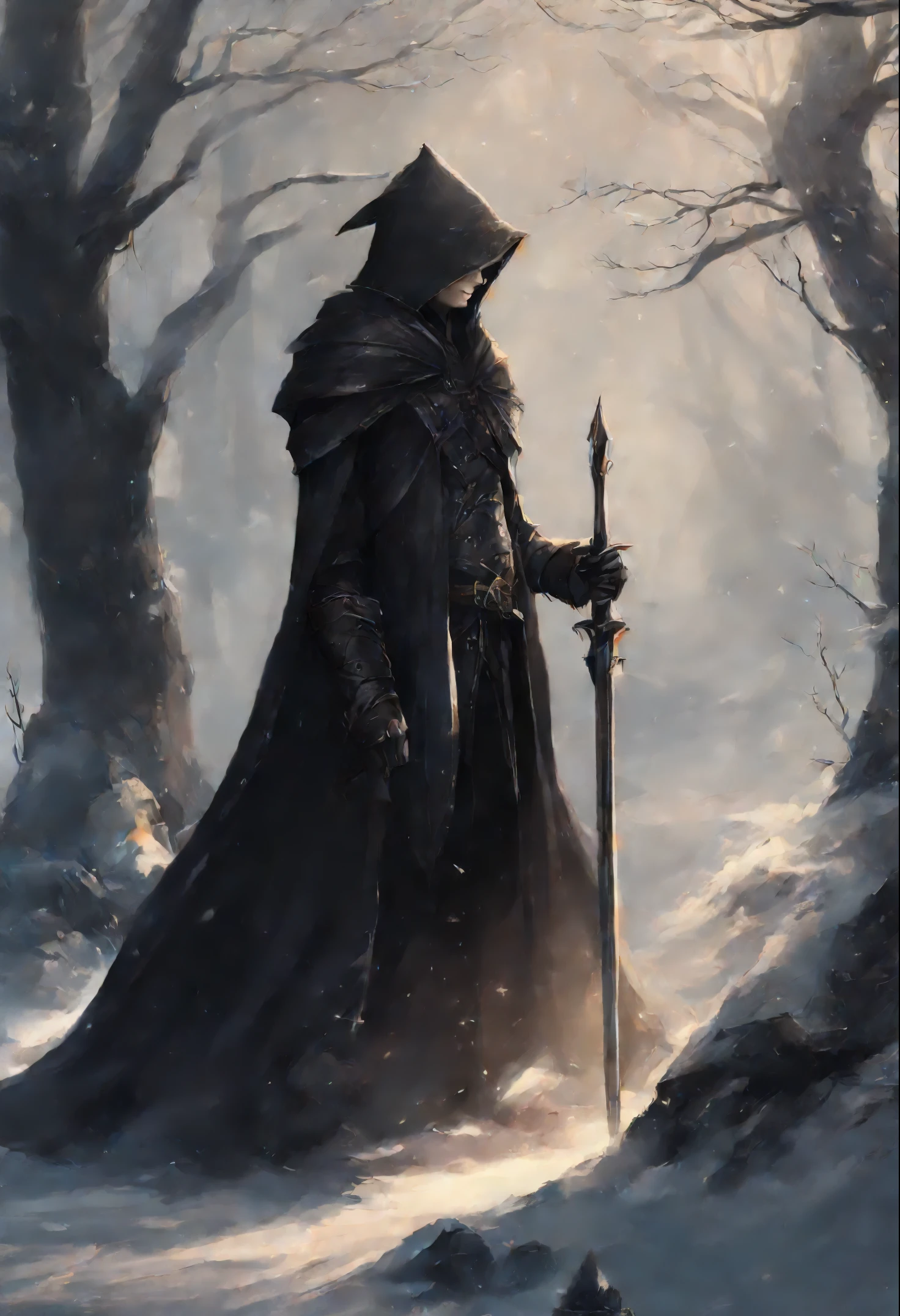 Dark Fantasy, lord of the rings, elves, The Hobbits, Dragons, magiciansWarm morning snowy foggy,knight vampire pnime, style anime