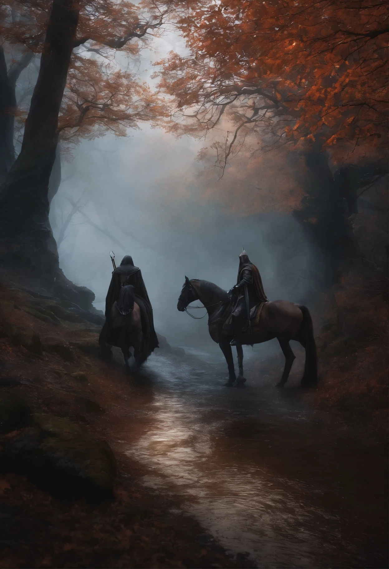Dark Fantasy, lord of the rings, elves, The Hobbits, Dragons, magiciansWarm morning snowy foggy,knight vampire pnime, style anime