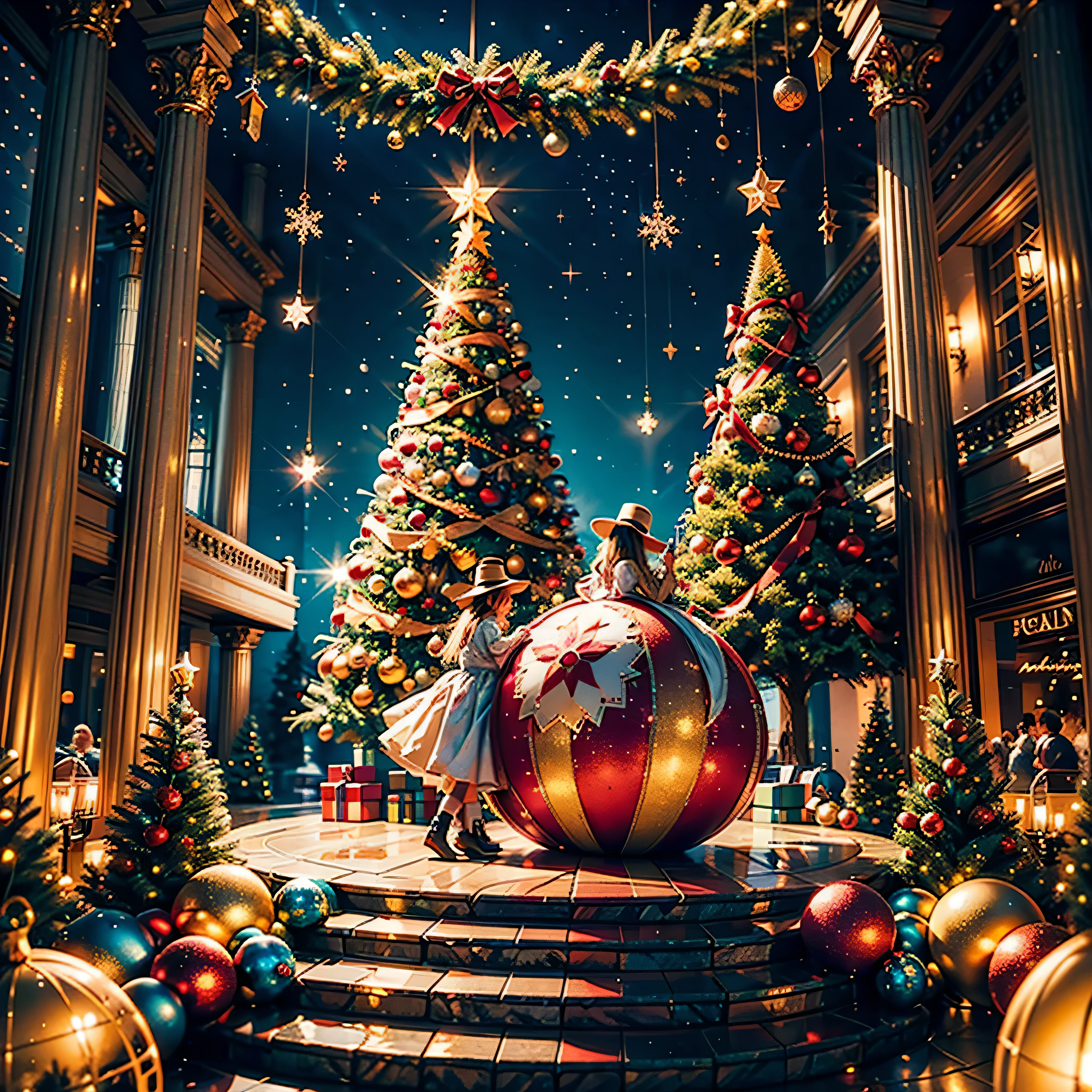 (((Vector illustration style))),Vibrant colors, magical ambiance, Whimsical, Sparkling, Fantasy Christmas World,vibrant with colors, vivd colour, Magical atmosphere, Whimsical, Sparkling,Fantasy Christmas World,Inside the Christmas mall,The huge Christmas tree hung with lights、pompon、Christmas socks,Christmas pendants,Piles of gifts placed under the tree。A young couple and a admire the Christmas decorations in the mall,Surrounded by performers in Santa Claus costumes and Santa Claus statues。The Christmas mall like a fairy tale world,full of magic, (Ghibli-like colours, pov, first-person view, accurate, anatomically correct, super detail, high details, high quality, award winning, best quality) 🎈🍦🍹❤🔆🕡(😘👩🎀👗⚜👒🥿👡🩲💅)🎪🎢🎡🎠 ultra_high-def ultra_Photo-realistic optimal ultra_high-quality opengl-shaders ultra_high-details accurate reflex ultra_high-res perfection volumetric lightning improved Octane_rendues UHD XT3 DSLR HDR 3dcg shadow analogiques extatiques symmetrical beholder sundrop Cinematic_sunlight UnrealEngine5 Ultra Masterpiece deep path Equirectangular_360 varied multi etc. --s 1000 --c 20 --q 20 --chaos 100