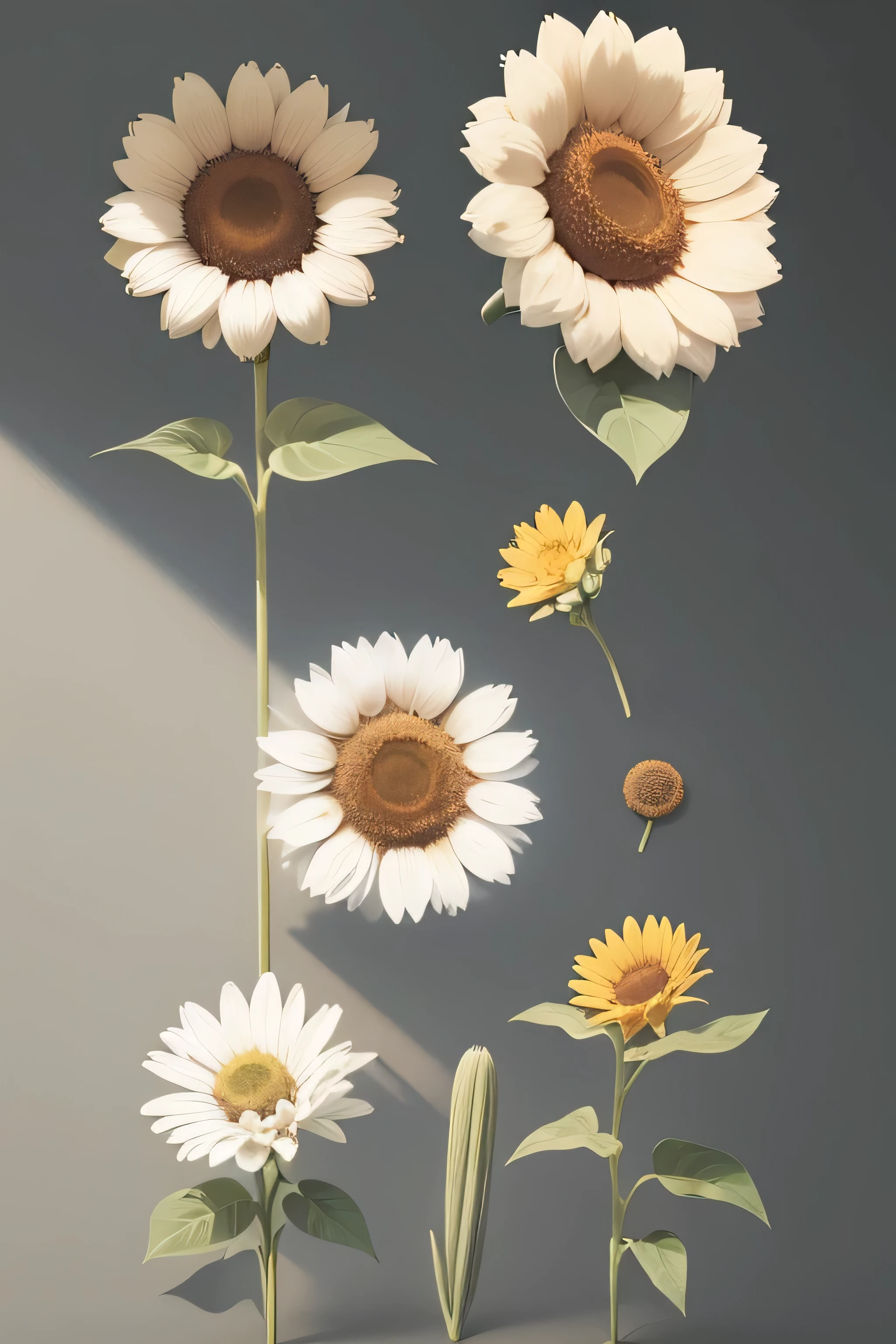 "Produce single sun flower illustrations using a minimalist style and vector techniques. Focus on simple elements and geometric shapes, with an emphasis on clarity and balance. Choose a calm and harmonious color palette to create a clean and elegant look. Make sure each element has minimalist details but able to convey the beauty of the flower as a whole. Use a balanced composition, and make sure your design reflects a minimalist aesthetic with a contemporary touch."